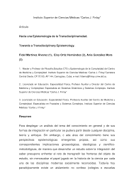 Pdf Hacia Una Epistemologia De La Transdisciplinariedad