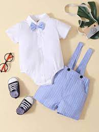 Baby Boy Bow Tie Shirt Bodysuit Stripe Suspender Shorts Shein Asia