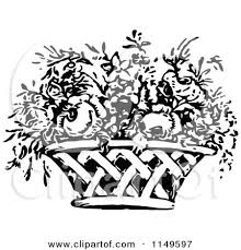 There are some sweet little scrap pieces to use in. Clipart Of A Retro Vintage Black And White Flower Basket Royalty Free Vector Illustration By Prawny Vintage 1149597