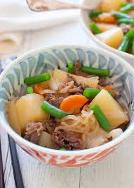 Japanese Meat And Potato Stew Is Not Like The Western Style Stew Thinly Sliced Meat Amp Potatoes Are Cooked In Stewed Potatoes Nikujaga Recipe Stew Recipes