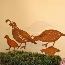Metal peacock garden stake statue decor yard lawn wall art home indoor outdoor. Elegant Garden Design Ca Quail Family Stake Set Bird Silhouette Bird Silhouette Silhouette Decor Yard Art