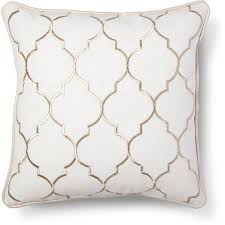 Threshold Gold Embroidered Fret Decorative Pillow White Square Gold Decorative Pillows Gold Accent Pillows Gold Throw Pillows