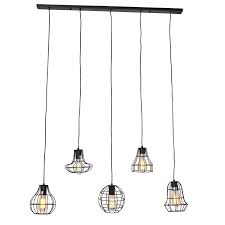 Shop Large Industrial Style Staggered Pendant Lighting With 5 Black Iron Geometric Caged Edison Bulbs 42 X 52 On Sale Overstock 17338798