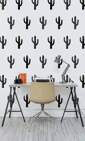 Black And White Cactus Wallpaper Black White Cactus Wallpaper Cactus Print Muralswallpaper Wallpaper Living Room Dining Room Walls Room Wallpaper