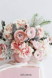 Winter Wedding Centerpiece With Pink Artificial Ranunculus Flowers Pink Silk Da Pink Flower Centerpieces Winter Flower Arrangements Christmas Wedding Bouquets