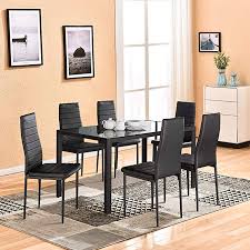 Amazon Com Dining Table With Chairs 4homart 7 Pcs Glass Dining Kitchen Table Set Modern T Kitchen Table Settings Dining Table Chairs Dining Table In Kitchen