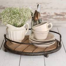 A round coffee table softens a room, and doubles as a place for plants or books. Amazon Com Round Wood Plank Serving Tray Weathered Farmhouse Chic Accessories Not Included Serving Trays