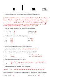 Worksheet on quantum numbers in schrodinger's quantum mechanical model of atoms 1. 1 5 1 Quantum Numbers Worksheet Key Atomic Orbital Quantum Chemistry