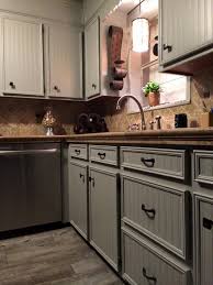 Paint Is Valspar Wet Pavement From Lowe S And The Faux Beadboard Is Paintable Wallpaper Cheap Kitchen Makeover Beadboard Kitchen Kitchen Diy Makeover
