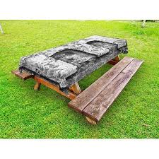 Letter F Outdoor Tablecloth Ancient Primitive Featured Stone Age Letter Character Printing Influenced Outdoor Tablecloth Primitive Kitchen Vintage Industrial