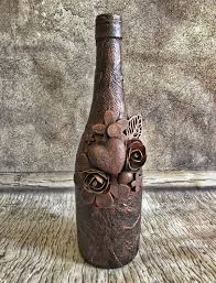 Decorated Wine Bottles Decoupage Bottles Altered Art Mixed Media Art Vintage Art Bottles Decorative Bot Vintage Bottles Decor Glass Bottles Art Bottle Painting