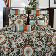 Mainstays 7 piece teal roses comforter set includes 1 comforter, 2 shams, 1 bedskirt and 3 embellished decorative pillows. Chocolate Orange Teal Bedding Comforter Sets Modern Bed Set Bedroom Interior