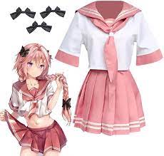 Amazon.com: DGXWRG Astolfo Cosplay Dress Pink Astolfo Outfit Uniform  Halloween With Accessories : Clothing, Shoes & Jewelry
