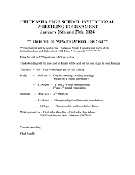 CHICKASHA HIGH SCHOOL INVITATIONAL WRESTLING TOURNAMENT January 26th and  27th, 2024