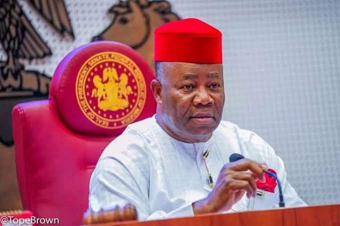 Senate President Godswill Akpabio who passed the let the poor breathe motion in a manner that caused senators to laugh, July 2023