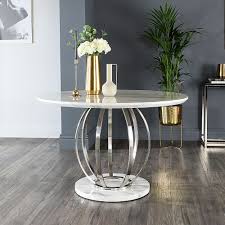 Find your perfect dining table set at our discount prices. Savoy Round White Marble And Chrome Dining Table With 4 Imperial Grey Velvet Dining Chairs Furniture And Choice