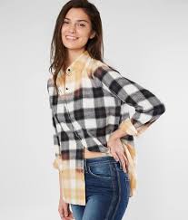 Black And White Gingham Shirt Womens Daytrip Checkered Flannel Shirt Women S Shirts Blouses In Black White Tan Buckle Checkered Flannel Shirt Womens Flannel Shirt Flannel Women