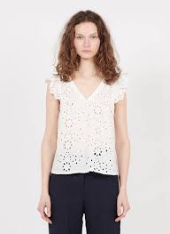 Product number 313075 product details this stretch viscose top is perfect for the summer months! Sale Ruffled Broderie Anglaise V Neck Top Ecru Grace Et Mila Women Place Des Tendances