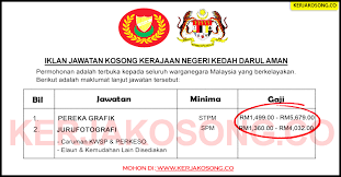 Permohonan jawatan kosong suruhanjaya perkhidmatan awam negeri kedah dibuka. Jawatan Kosong Kerajaan Negeri Kedah Darul Aman