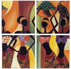 Canvas Tableau 409 Multi Color 100x100 Cm African Print Pillows African Paintings African Tribal Girls