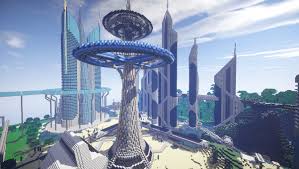 The build has eight massive towers connected to a central building that is floating because of the chains that support it. The Crafting Mine On Twitter A Silver And Blue Scheme That Creates A Futuristic Vibe Https T Co Mlsv36uluq Minecrafter Minecrafthouses Minecraftdaily Minecraftonly Minecraftbuild Minecraftbuilding Minecrafthouse Minecraft