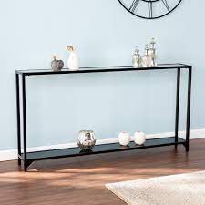 By infusing goldtone metal with butterfly (silver) price for end table, glass top end table in silver w/ metal butterflies underneath the. Tersey Narrow Metal Console Table Black Ashley Furniture Homestore Narrow Console Table Metal Console Table Glass Console Table