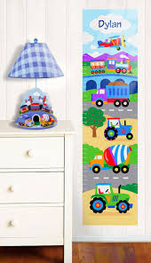 personalized growth chart trains planes and trucks wall