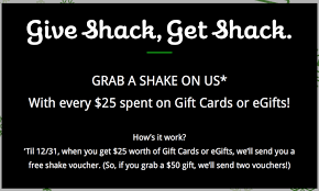 Because we are a marketplace, discounts and inventory often fluctuate. Deal Free Shake At Shake Shack With 25 Gift Card Purchase Points Miles Martinis