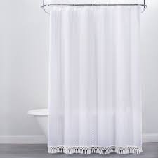 Black And White Shower Curtain With Tassels Textured Dot Fringed Shower Curtain White Opalhouse White Shower Curtain Traditional Bathroom White Shower