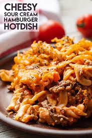 Cheesy Sour Cream Hamburger Hotdish Is An Easy And Comforting Dinner Idea Full Of Hearty Hamburger Hamburger Hotdish Hotdish Recipes Chicken Casserole Dinners