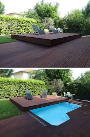 Deck Design Idea This Raised Wood Deck Is Actually A Sliding Pool Cover Contemporist Small Backyard Pools Backyard Small Backyard