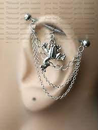 Industrial Barbell With Chains 14g Or 16g Industrial Etsy Industrial Bar Earring Bar Earrings Industrial Barbell