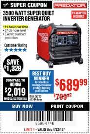 The predator 3500 is part of the generators test program at consumer reports. Harbor Freight Tools Coupon Database Free Coupons 25 Percent Off Coupons Toolbox Coupons Predator 3500 Watt Super Quiet Inverter Generator