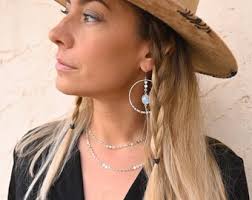 Moonstone Crystal Silver Hoop Earrings