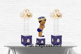 Little Prince Royal Blue Gold Baby Shower Centerpieces With Balloons