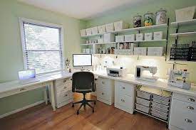 Besides the lack, the kallax 2×2 is a favourite in craft table hacks.and for good reasons. Office Room Layout Craft Room Office L Shaped Desk