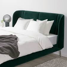It's not always easy to find that perfect shade of hunter green, that's why i love this bedding set, it's one solid color with that pretty pinched pleat design throughout. Tufjord Upholstered Bed Frame Djuparp Dark Green Queen Ikea