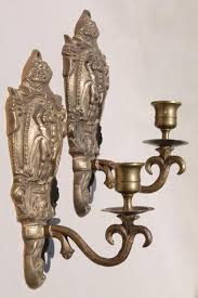 Antique brass wall candle holders. Vintage Brass Wall Sconce Pair Candle Sconces W Embossed Figures Of Classical Mythology