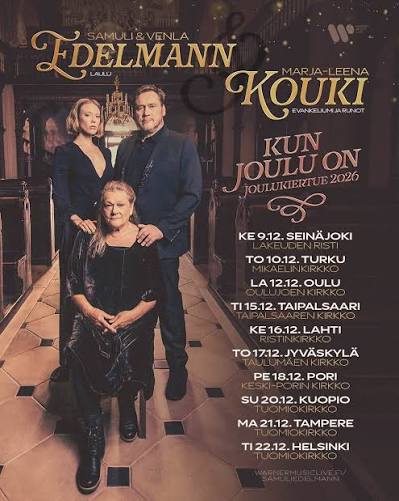 SAMULI EDELMANN ERITYISELLE JOULUKIERTUEELLE ✨ Suomen vaikuttavimpiin  tulkitsijoihin kuuluva Samuli Edelmann l�htee jo perinteeksi muodostuneelle  joulukonserttikiertueelle joulukuussa yhdess� tytt�rens� Venla Edelmannin  kanssa. Kun joulu on -kiertue ...