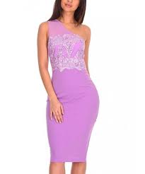 Ax Paris Lilac Lace Asymmetrical Dress Women