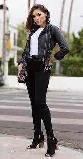 Great Leather Outfit Idea For Ladies Jacket Outfit Women Biker Jacket Outfit Women Comfy Fall Outfits