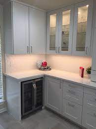 Ikea Kitchen Remodel Built In Wine And Beverage Fridge In And Under Cabinet Lighting Grim Condo Kitchen Remodel Kitchen Remodel Small Simple Kitchen Remodel