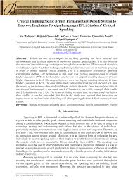 Pdf Critical Thinking Skills British Parliamentary Debate System To Improve English As Foreign Language Efl Students Critical Speaking
