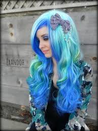 On Sale Light Blue Teal And Green Long Curly Layered Wig Full Thick Bouncy Hair Color Crazy Unnatural Hair Color Hair Designs