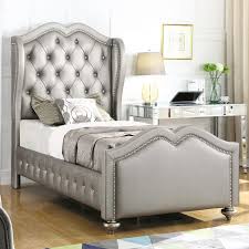 Allewie queen platform bed frame with 4 drawers storage and headboard, square stitched button tufted upholstered mattress foundation with wood slat support, no box spring needed, dark grey. Upholstered Twin Bed