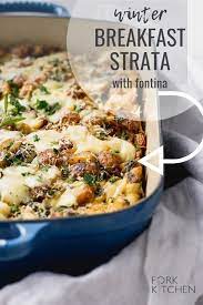 Breakfast Strata With Fotina Herbs Potatoes Holiday Fork In The Kitchen Recipe Breakfast Strata Strata Recipes Breakfast Winter Breakfast
