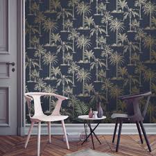 Water activated adhesive backing, pvc free, water based inks, temporary wallpaper, reusable wallpaper. Mumbai Tropical Tree Wallpaper Navy Wallpaper From I Love Wallpaper Uk