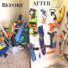 Nerf gun wall diy build in 5 minutes with 3m command hooks you nerf gun storage on pegboard diy you wall control pegboard nerf. Make Your Own Easy Diy Nerf Gun Wall