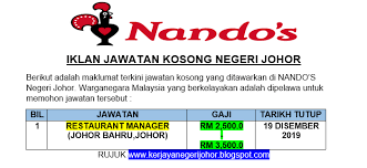 Jawatan kosong terkini di kejora permohonan online mp3 & mp4. Terkini Iklan Permohonan Online Jawatan Kosong Nando S Di Negeri Johor