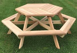 Six Person Hexagonal Cedar Picnic Table W Parquet Style Top Picnic Table Octagon Picnic Table Picnic